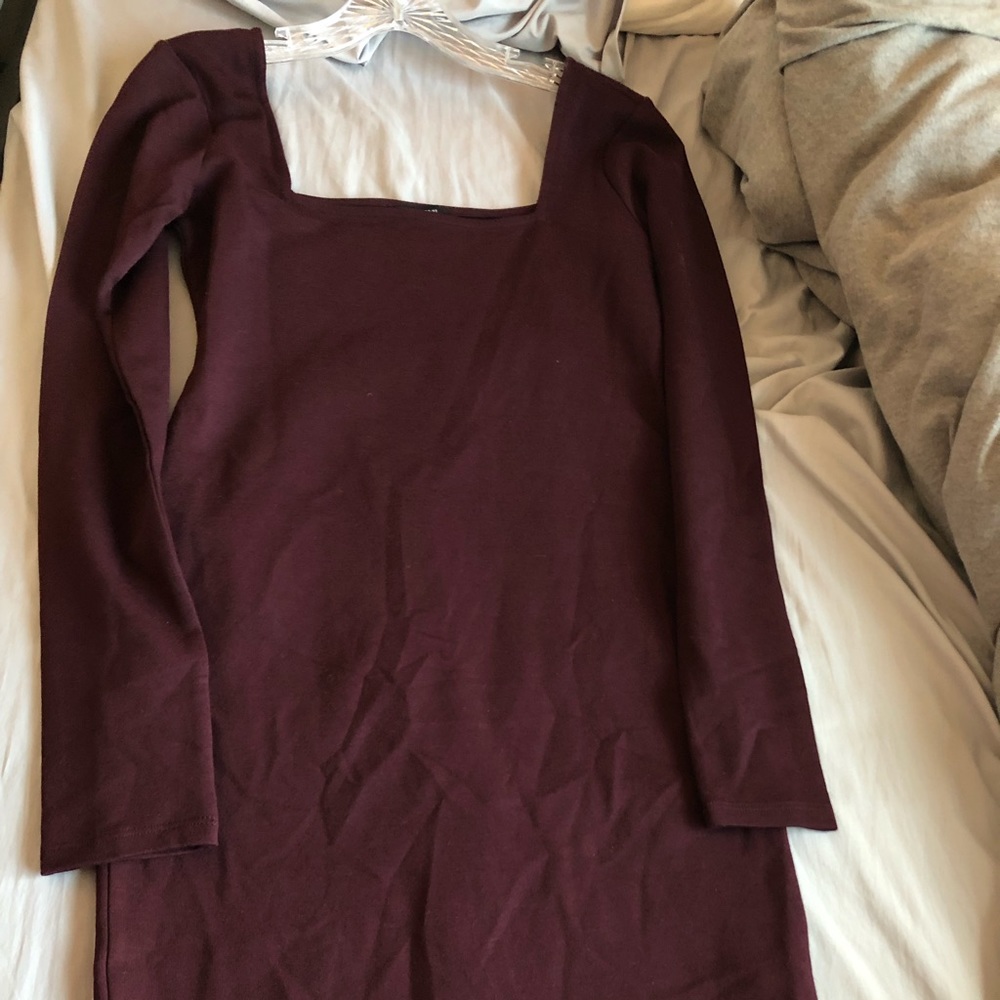 Long sleeve wine mid length dress